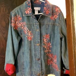 Coldwater Creek embroidered jean jacket size L
